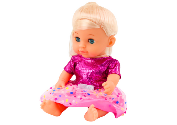 Doll In Pink Dress Peeing Bottle Rattle Sounds