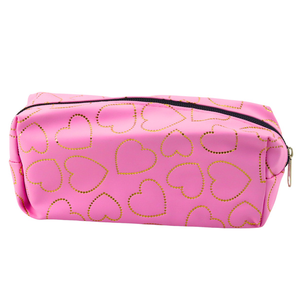 School Office Pencil Case Single Compartment Golden Hearts Pink 20x8 cm