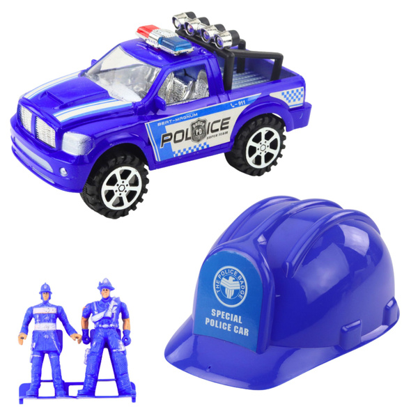 Großes Polizeiauto Figuren Helm Set für Kinder Blau
