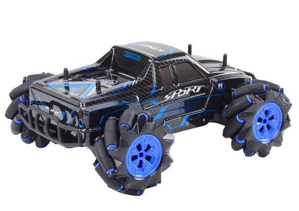 Ferngesteuertes Geländewagen RC Drift diagonal fahrend blau