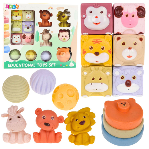 Set of Soft Sensory Educational ECO Blocks Rubber Animals 18 pcs.
