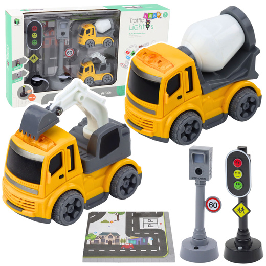 Set of traffic lights, speed camera, mat, construction cars, lights and sounds