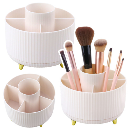 360° Rotating Cosmetic Brush Organizer with 5 Compartments White