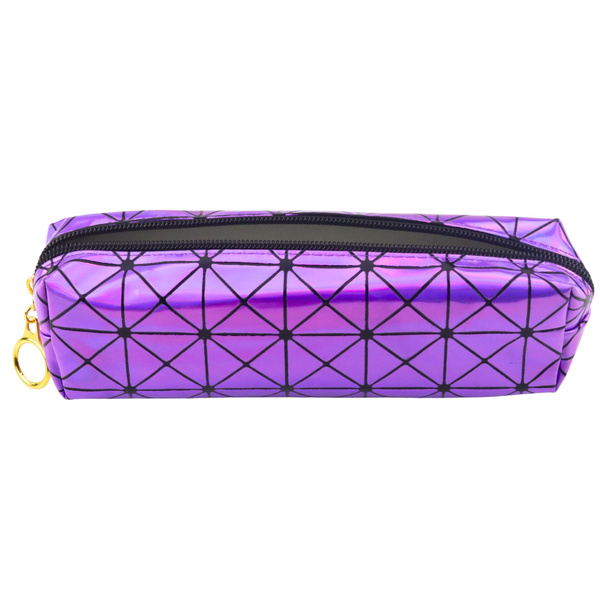 School Office Pencil Case, Single Compartment, Holographic Pattern, Purple, 20x6.5cm