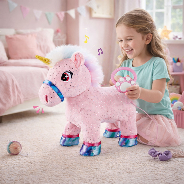 Unicorn on a Leash Interactive Recording Function Moves Pink