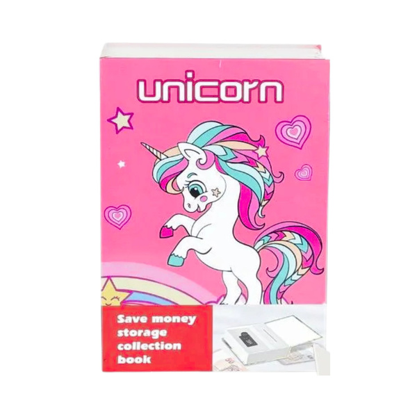 Hidden Book Piggy Bank Safe Code Unicorn Pink