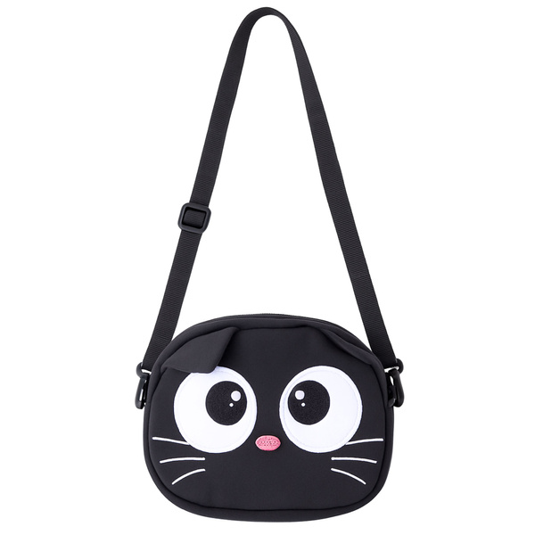 Cat Pouch Bag Zippered Pocket Adjustable Strap Black 21 x 16 cm