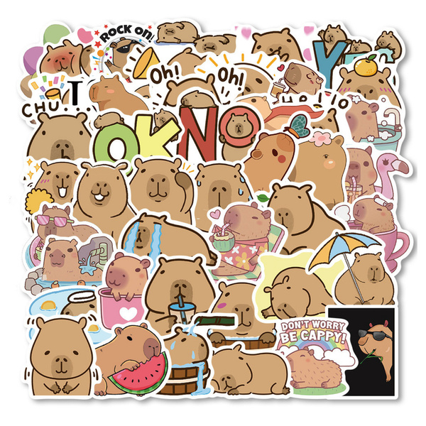 Set mit Capybara-Papieraufklebern, verschiedene Muster, 50 Stück.