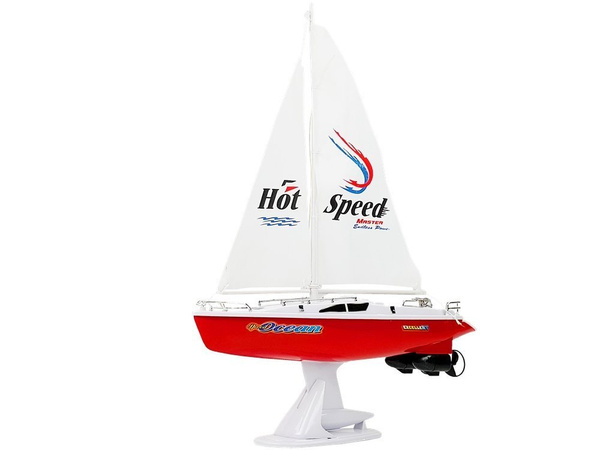 Remote Controlled Sailboat 50 cm Remote Controlled Rudder 27 Mhz 15 km/h Red