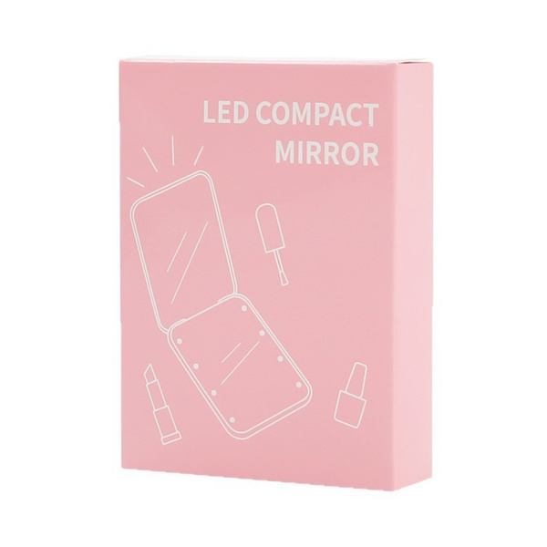 Pocket Makeup Mirror with LED Lights Pink