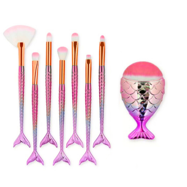Meerjungfrauenschwanz-Make-up-Pinsel-Set Lila-Pink, 8-tlg.