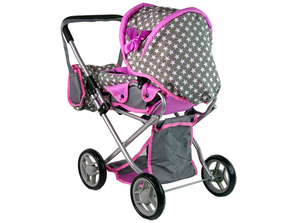 2-in-1-Kinderwagen mit Tasche Grau Rosa Sterne