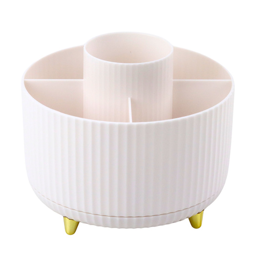 360° Rotating Cosmetic Brush Organizer with 5 Compartments White