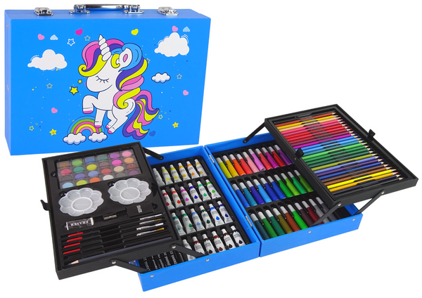 CHILDREN'S ART SET OF 145 PIECES In a pink case with a unicorn