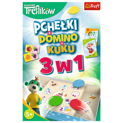 Gra rodzinna Rodzina Treflików 3w1 Domino Pchełki Kuku Trefliki Trefl 01921