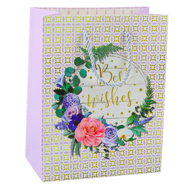 Gift Bag Patterns Flowers Best Wishes 23 x 18 x 10.5 cm