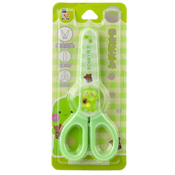 Children's School Scissors With Sheath Ambidextrous Green 14cm