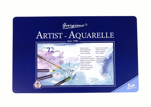 Set mit 72 Aquarellstiften, Metallbehälter