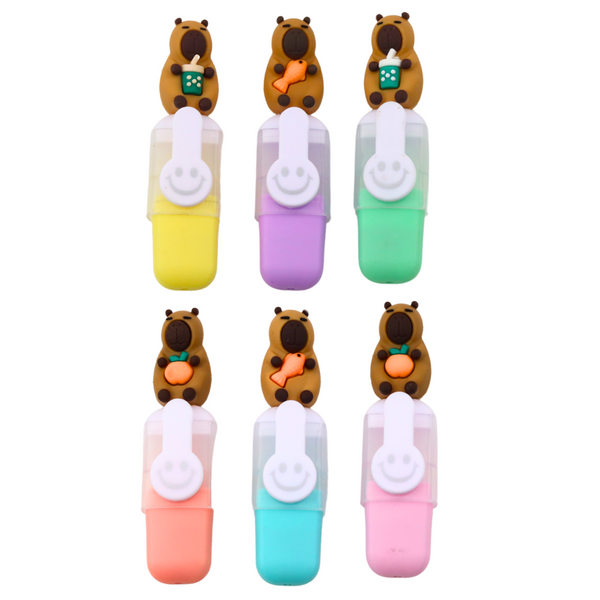 Capybara Mini-Textmarker-Set im Etui, bunt, Pastell, 6-teilig