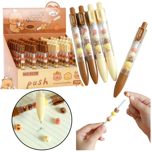 Kugelschreiber mit Capybara-Figur, Braun, Beige, Schwarze Mine