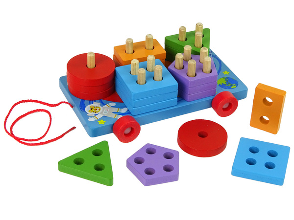 Wooden Blocks Platform on Wheels Blue Shape Sorter Puzzle