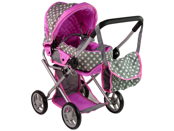 2-in-1-Kinderwagen mit Tasche Grau Rosa Sterne