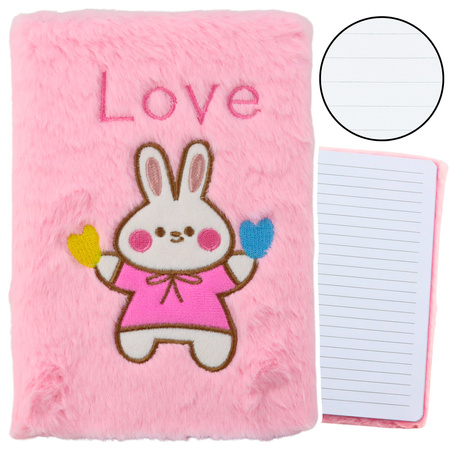 Plush Notebook Lined With Bunny Love Inscription Pink