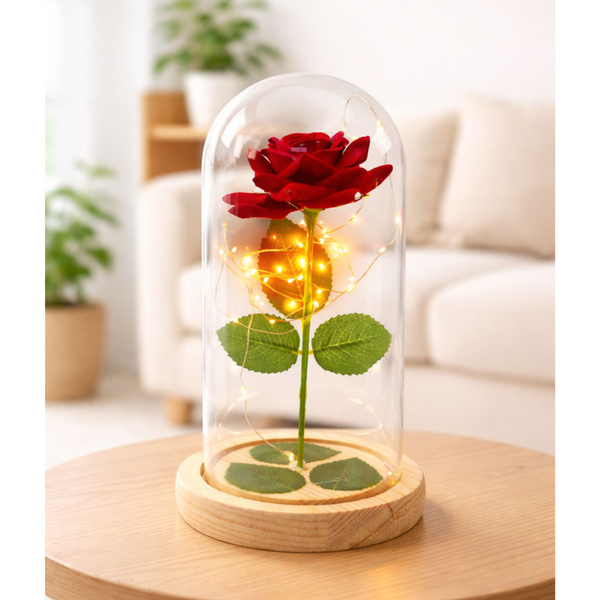 Eternal Rose In Glass Dome LED Lighting Red 21x11cm