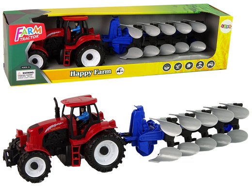 Tractor with Plow Plastic Red Blue   