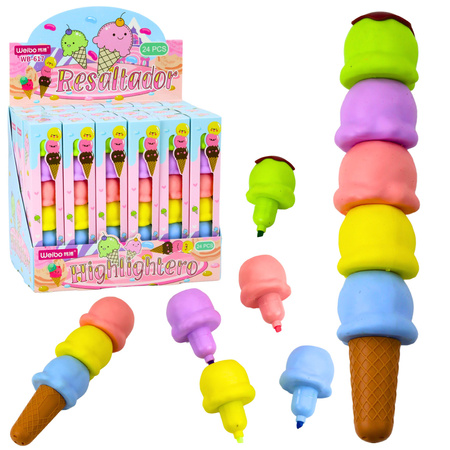 Ice Cream Cone Ice Cream Scoops Highlighters 5 Pastel Colors 18cm