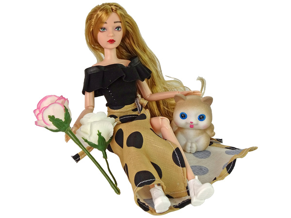 Emily Puppe mit Rose Katze Langes Haar