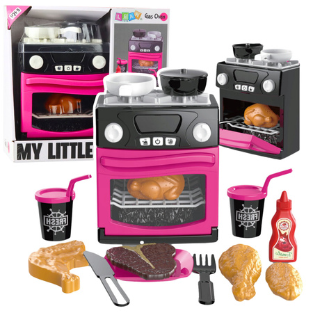 Spielküche mit Backofen, Lebensmitteln, Lichtern, Geräuschen, Rosa