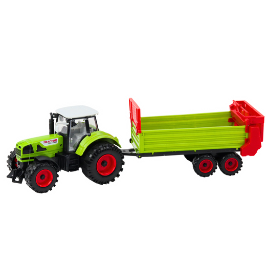 Tractor with trailer, friction drive, opening hood, doors, green