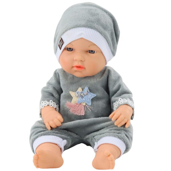 Baby Doll in Gray Pajamas, Hat, Movable Arms and Legs, 30cm