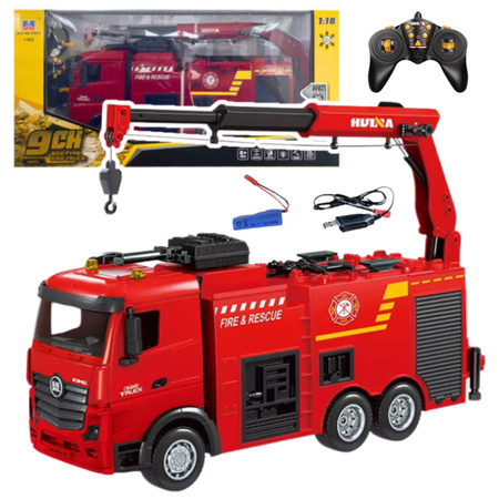 Feuerwehrauto mit Kran, ferngesteuerte RC-Lichter, Wasser Huina 1:18