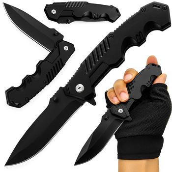 Survival Tactical Hunting Folding Knife Liner Lock Steel Black