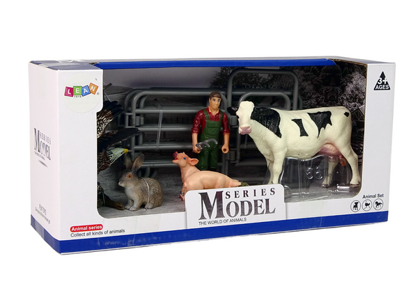 Großes Bauernhoftier-Figurenset + Landwirt und Gehöft 11 Stücke