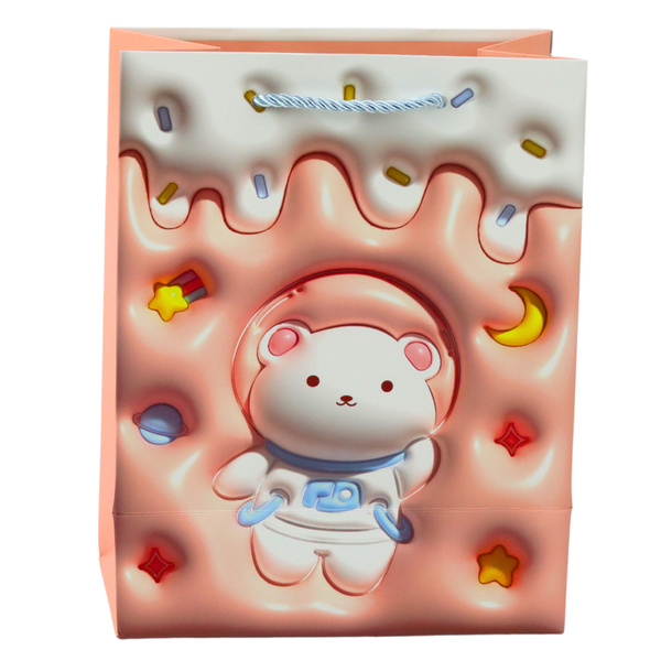 Teddybär-Geschenktüte aus Papier, Pastellfarben, 23 x 18 x 10,5 cm