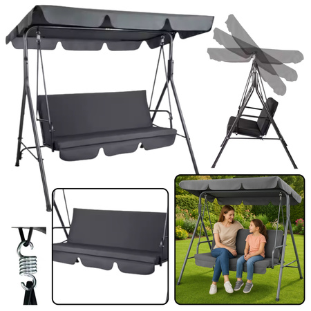 Three-person Garden Swing Rocking Cushions Mattress Gray