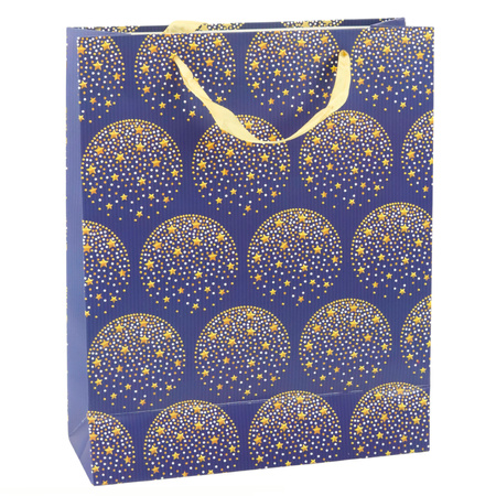 Elegant Gift Bag Gold Stars Navy Blue 32 x 26 x 12 cm