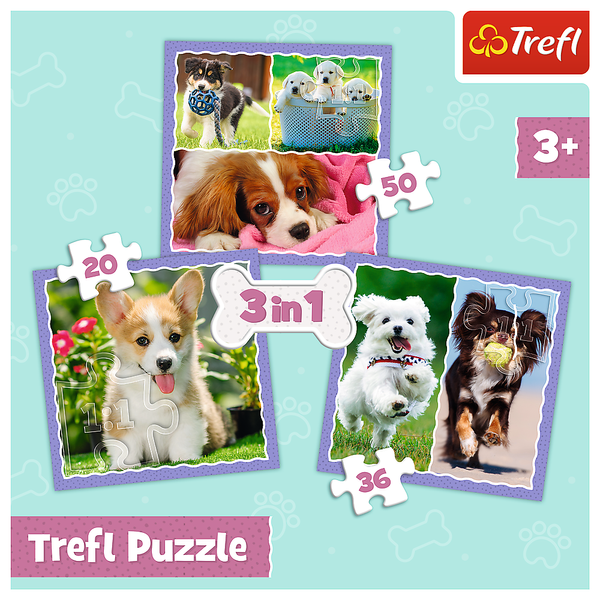 Puzzle - 3 in 1 - Süße Hunde - Trefl 34854