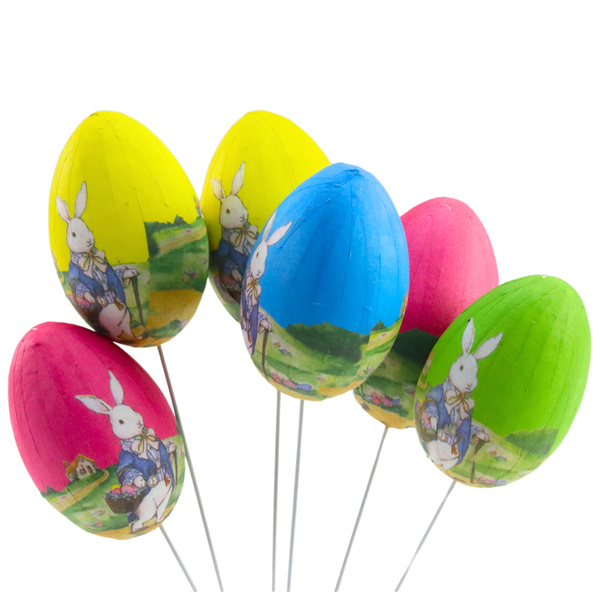 Easter Eggs on a Wire Pick Bunny with a Basket Decoration 6pcs