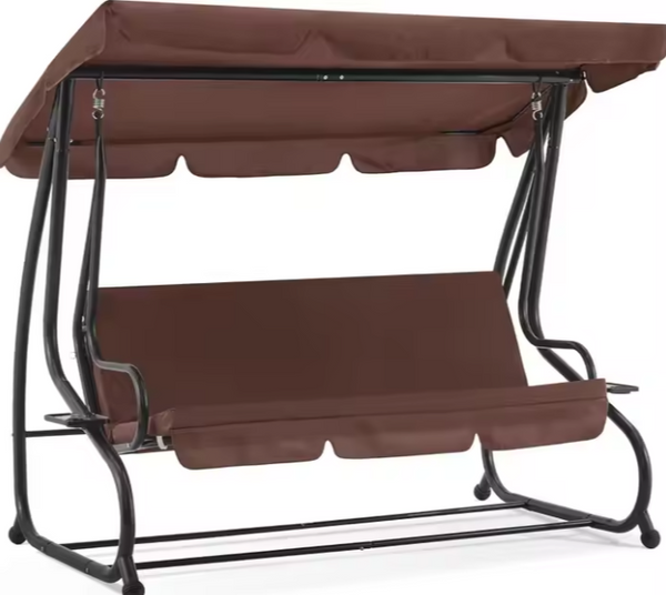 Four-person Garden Swing Rocking Chair Roof Freestanding Brown