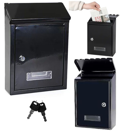 Mailbox for letters, galvanized steel, black, 26.5x18.5x6.5cm