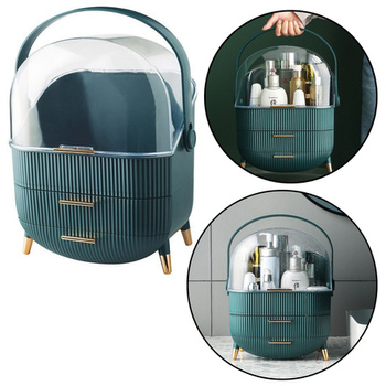 Cosmetics Organizer Opening Lid Transparent Two Drawers Green