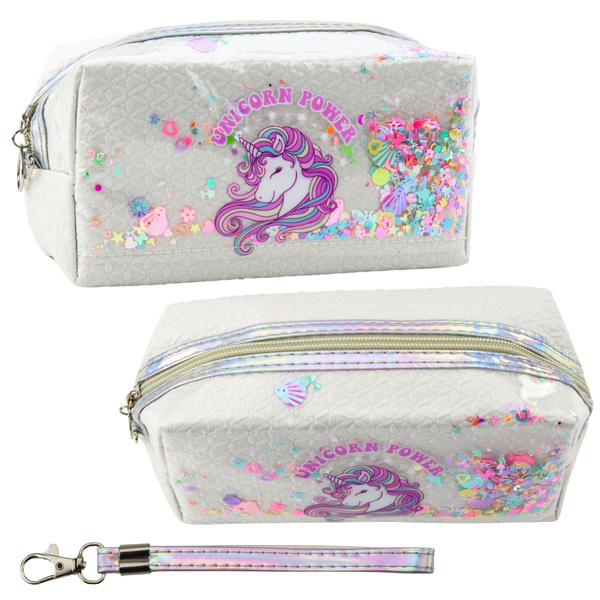 School Pencil Case With Headband Unicorn Confetti White 20cm