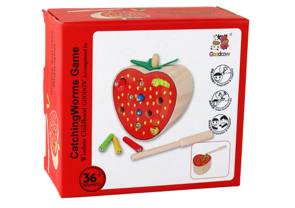 Wooden Strawberry Catch the Worm Magnetic Game
