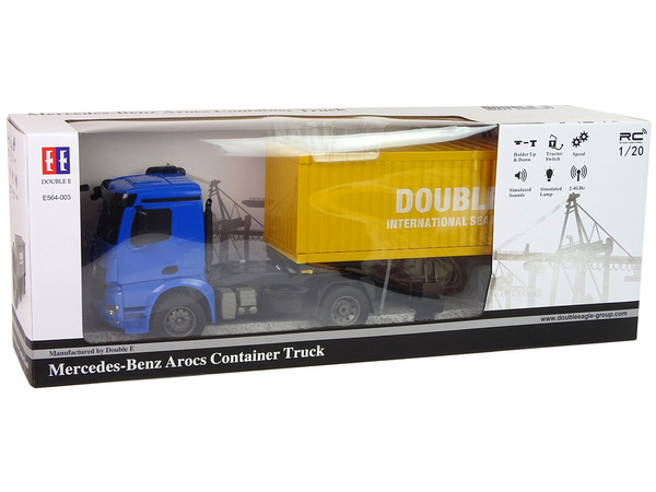 Großer ferngesteuerter LKW Mercedes Arocs Blau 1:20 Container 58 cm lang