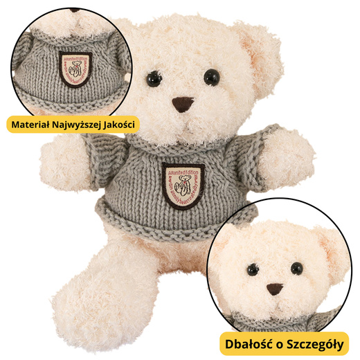 Plüsch Maskottchen Kuscheltier Teddybär Weiß Grau Pullover 26cm