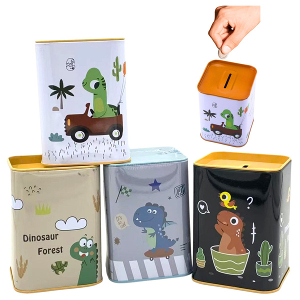 Piggy bank Dinosaur in the car Learning to save Metal 11x8cm